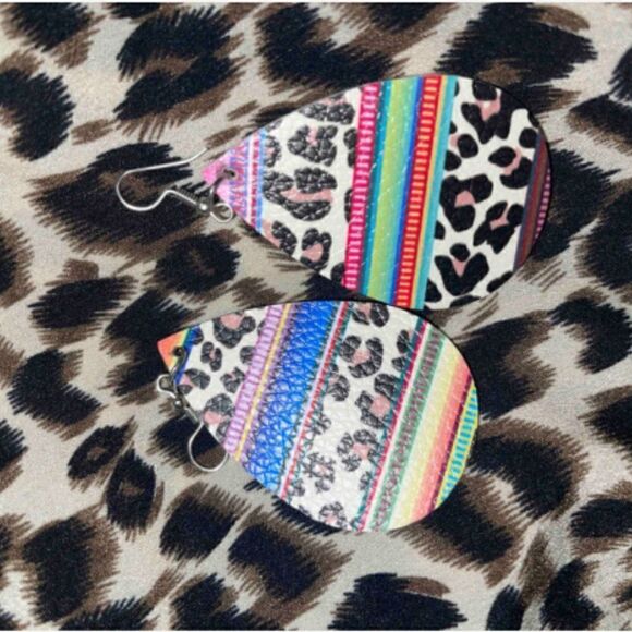 Leopard Multi Color Teardrop Earrings NWT - Picture 4 of 7